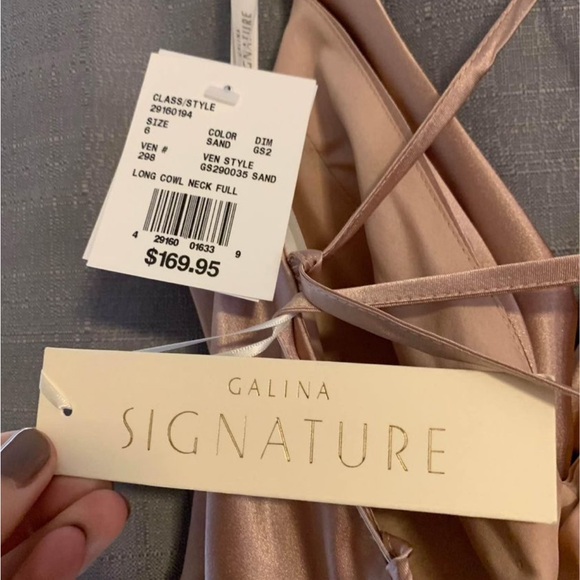 NWT Charmeuse Cowl Bridesmaid Dress with Lace-Up Back- Sand, 6 - Picture 2 of 5